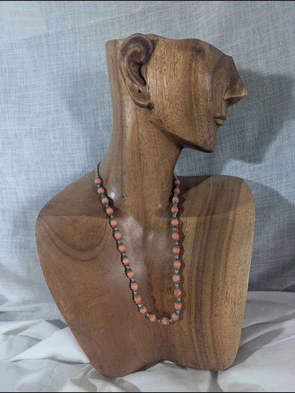 Handcrafted Coral Glass Bead Necklace with Sterling Silver Accents Women Jewelry
